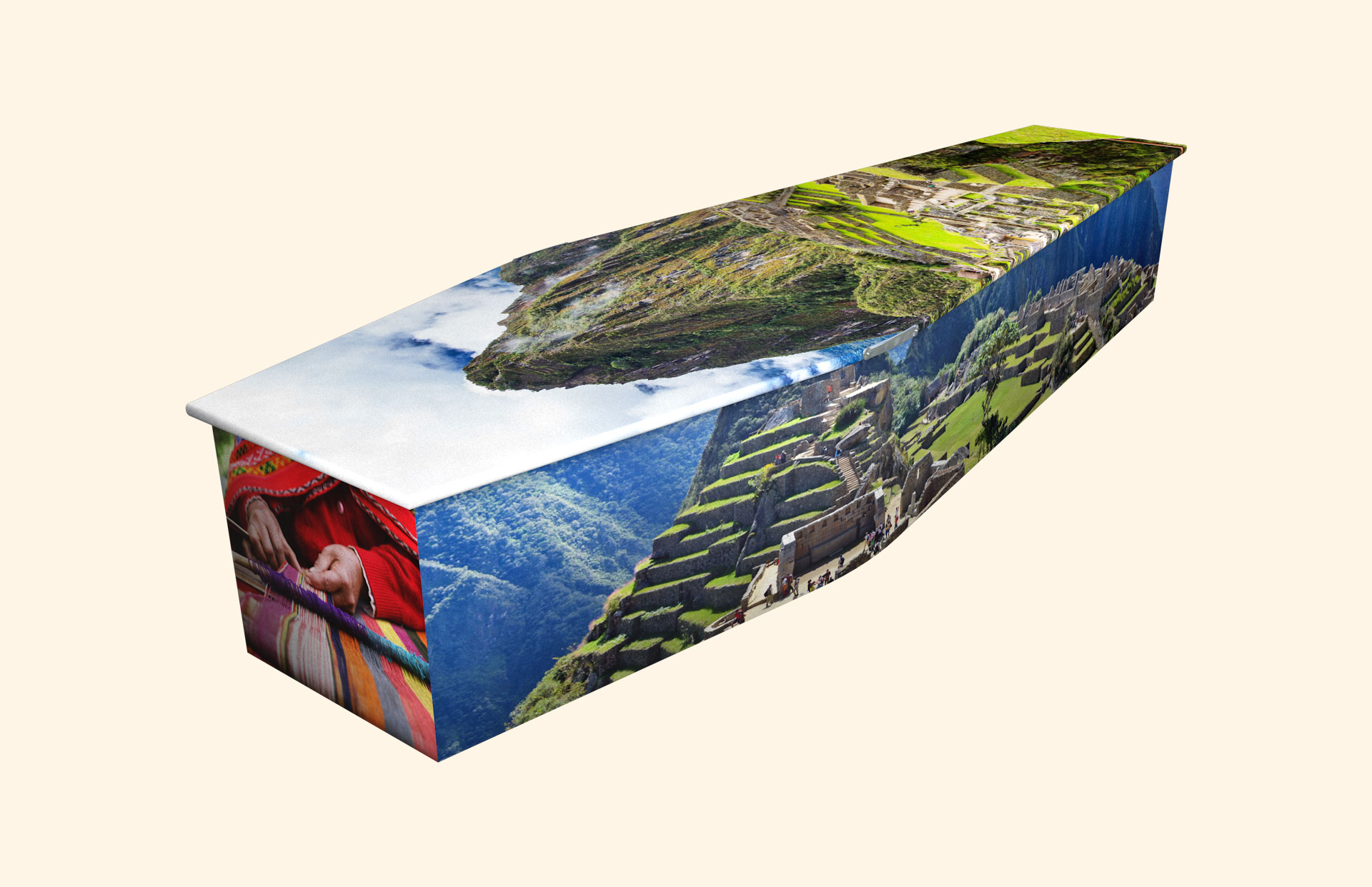 Machu Picchu design on a traditional coffin